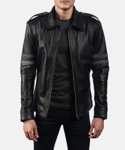 Mens Armstrong Black Leather Biker Jacket