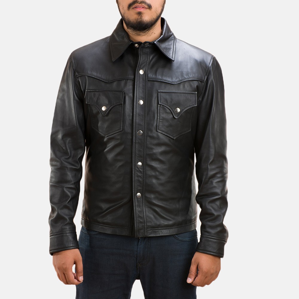 Mens Ranchson Black Leather Shirt 2-1491324162455 (1)