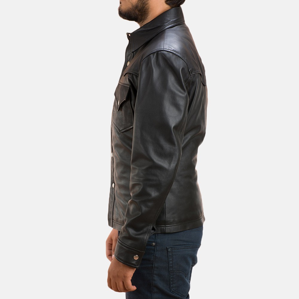 Mens Ranchson Black Leather Shirt 4-1491324162789