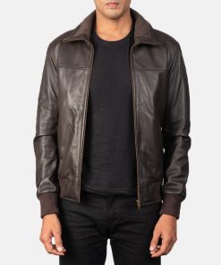 Men's Air Rolf Brown Leather Bomber Jacket