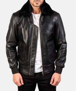 Men's  Airin   Black  &  White  Leather  Bomber  Jacket