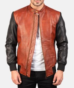 Men's  Avan  Black  &  Maroon  Leather  Bomber  Jacket