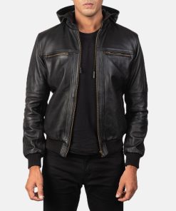 Men's Bouncer Biz Black Leather Bomber Jacket