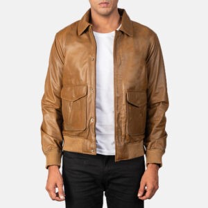 Men's Coffmen Olive Brown Leather Bomber Jacket