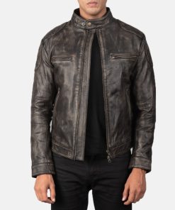 Men's Gatsby Distressed Brown Leather Biker Jacket