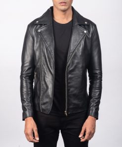 Men's Bouncer Biz Black Leather Bomber Jacket