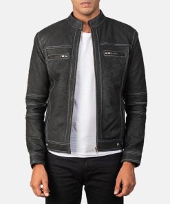 Men's Youngster Distressed Black Leather Biker Jacket